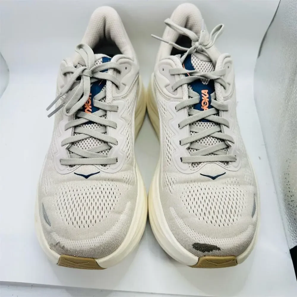 HOKA Bondi 9 Men's Running Shoes 'Stucco/Grout' White/Blue Size 11 D With Box